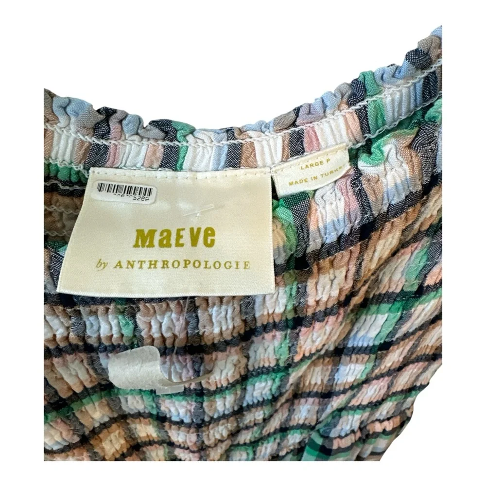 Anthropologie Maeve Cerie Smocked Midi Dress Large Petite Summer Fall Plaid NWOT - Picture 8 of 9